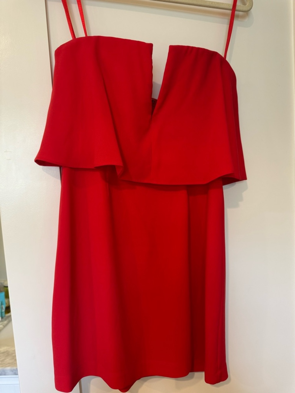 BCBGMaxAzria Red Strapless Ruffle Mini Dress
